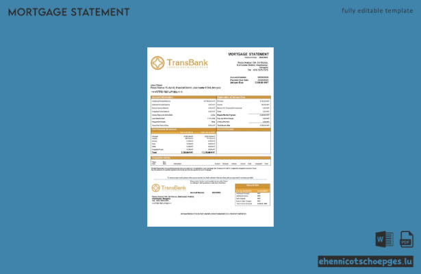 Mongolia Trans Bank Hypothekenabrechnung Word- und PDF-Beispielvorschau